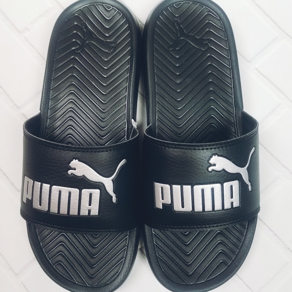 PUMA SLIDES  black silver New - Picture 3 of 8